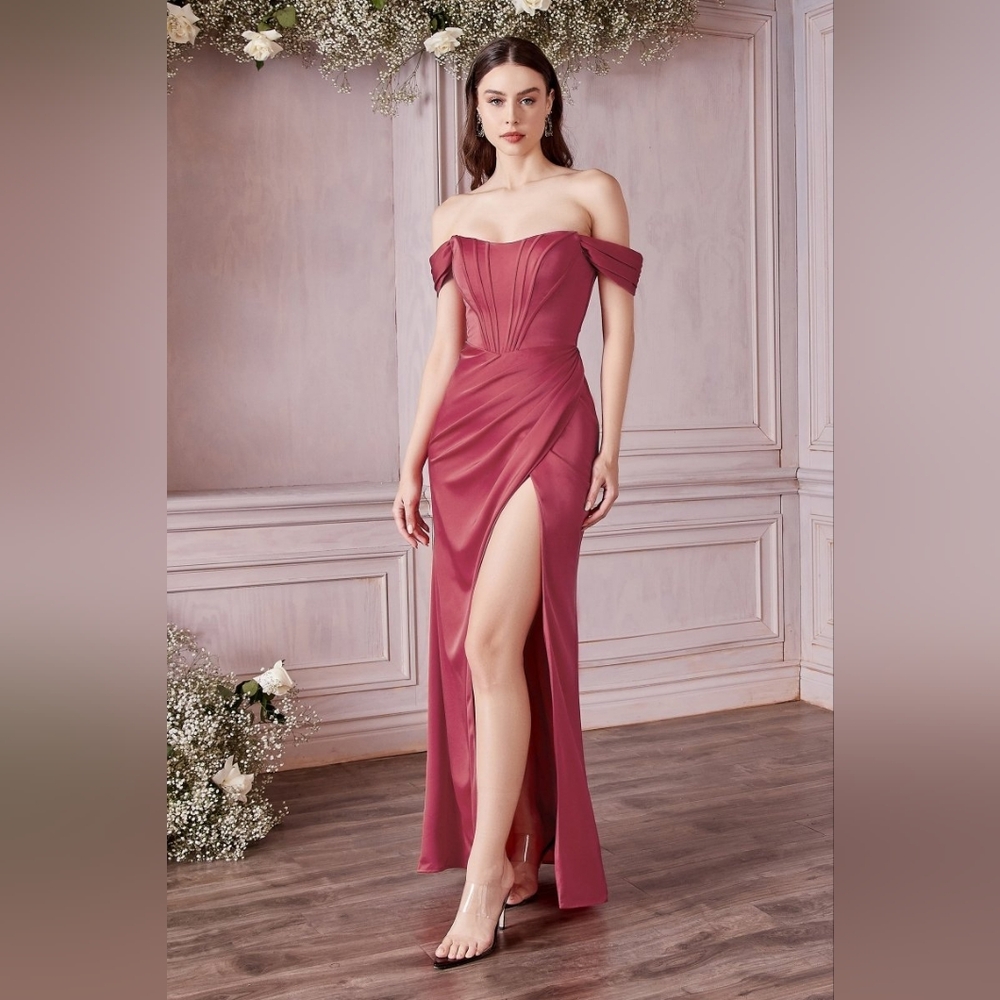 Elegant Off-Shoulder Pink Evening Dress